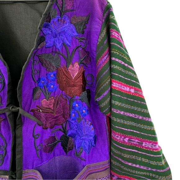 Vintage 70s Baja Jacket Embroidered Guatamalan Coat Colorful Floral Stripes | XL - Picture 12 of 14